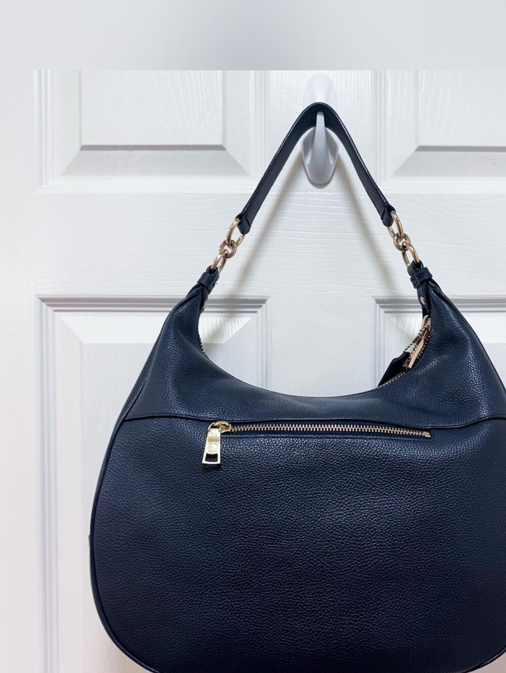 Coach Pebbled Leather Shoulder Hobo in Navy Blue with Gold Hardware - Picture 3 of 6